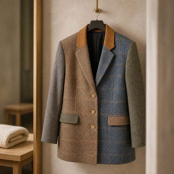 QPS Jackets & Blazers - Vintage QPS Patchwork Herringbone Wool-Blend Blazer Jacket #1401
